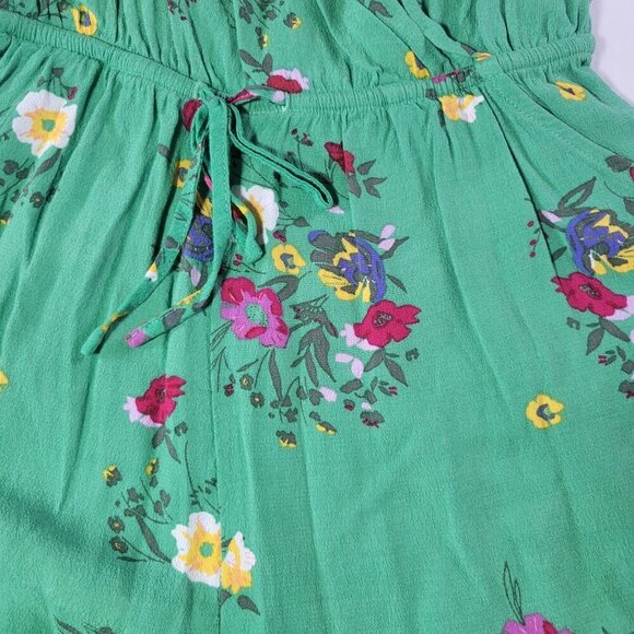 Green Floral Sleeveless Wrap Romper With Adjustable Straps & Elastic Waist By Ex - Picture 5 of 11